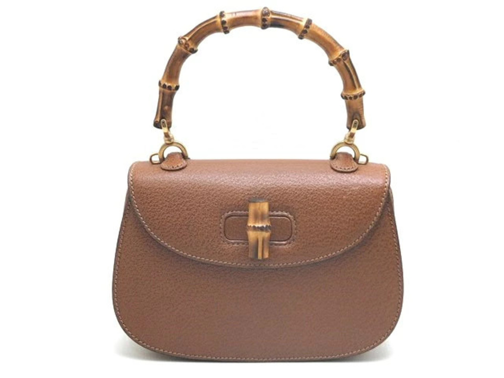 Gucci Handbag Embossed Leather Brown